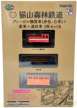 Tomytec Narrow Gauge 80 Nekoyama Forest Railway Type L Diesel Locomotive (Red/White Belt) + Passenger Car + Log Hauling Car 3 Cars Set B