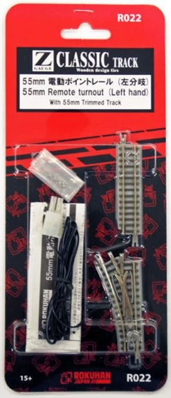 Rokuhan R022 55mm Remote Turnout (Left Hand) W/ 55mm Track (Z Scale)