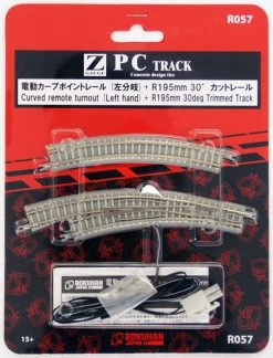Rokuhan R057 Curved Remote Turnout Left Hand & R195mm 30 Track (Z Scale)