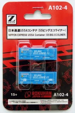 Rokuhan A102-4 U55A Container Nippon Express (55 Big Ecoliner Blue) (2 Pcs.) (Z Scale)