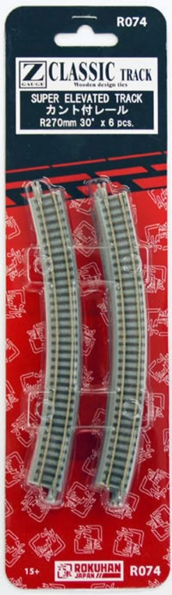 Rokuhan R074 R270mm 30 Curved Super Elevated Track (6 Pcs.) (Z Scale)