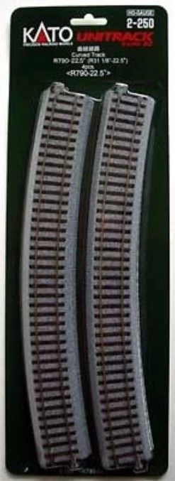 Kato 2-250 790mm (31 1/8') Radius 22.5 Curve Track R790-22.5 (4 Pcs.) (HO Scale)