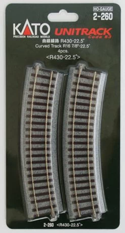 Kato 2-260 430mm (16 7/8') Radius 22.5 Curve Track R430-22.5 (4 Pcs.) (HO Scale)