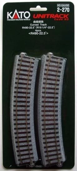 Kato 2-270 490mm (19 1/4') Radius 22.5 Curve Track R490-22.5 (4 Pcs.) (HO Scale)