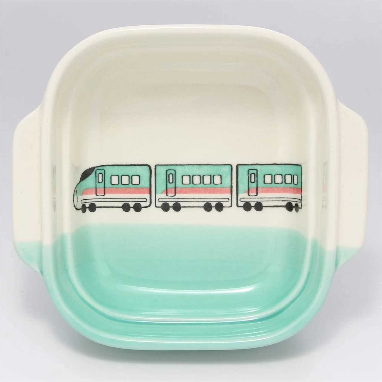 Banko Ware (Banko-yaki) Square Dish For Kids Bullet Train Emerald 4 Banko Ware (Banko-yaki) Square Dish For Kids Bullet Train Emerald - Image 2